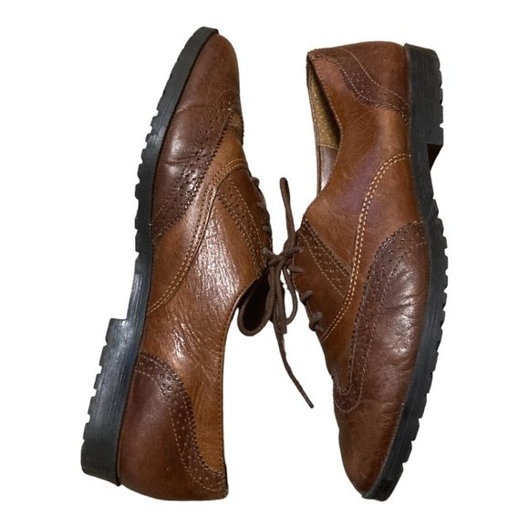 dark brown lace up oxfords brogues preppy wingtip shoes size 7 - Picture 2 of 4